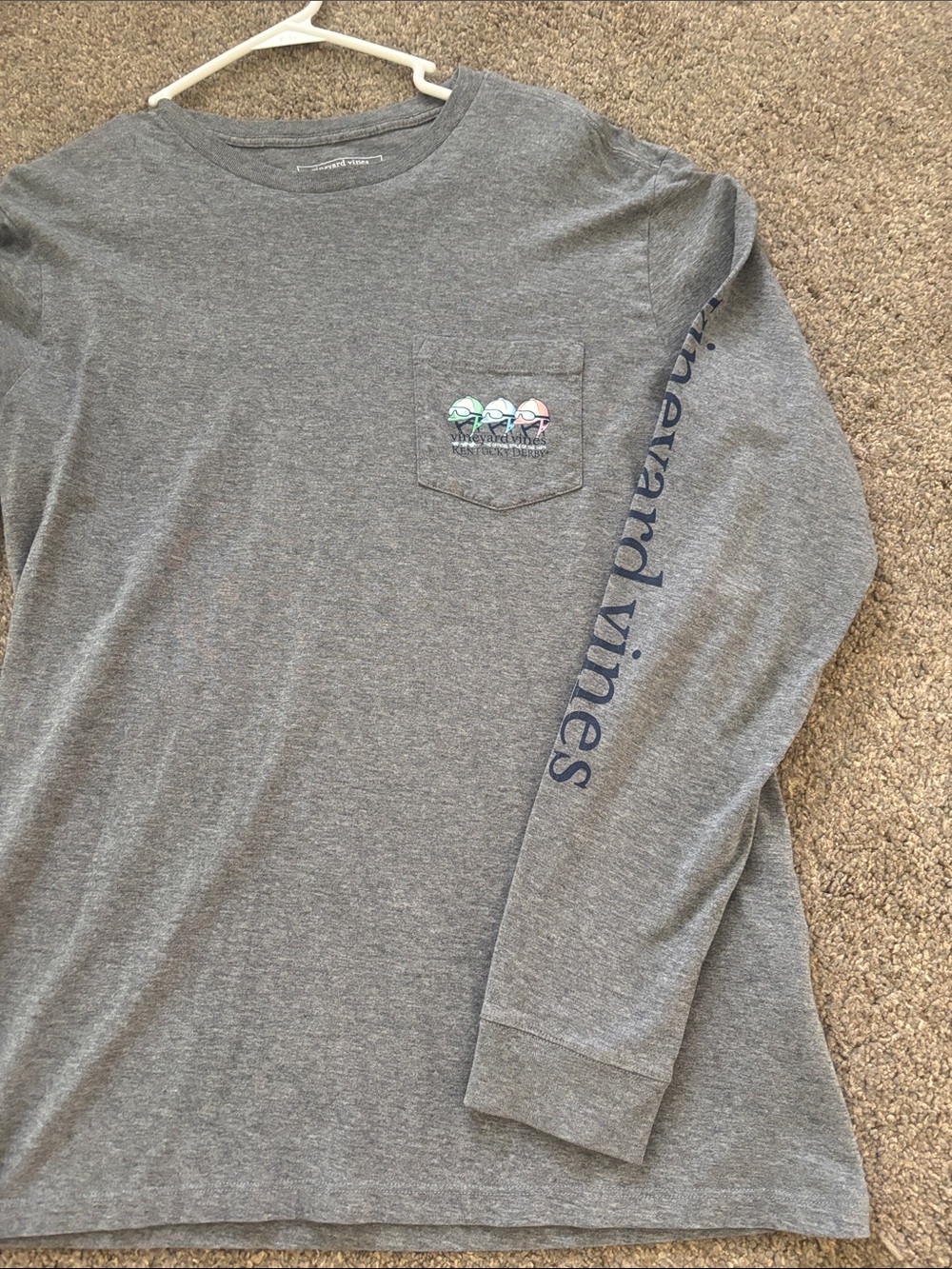 Vineyard Vines Gray Long-Sleeve Pocket Tee with Shell Graphic